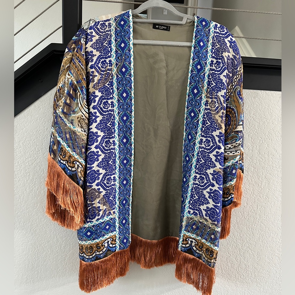 Etro Milano Silk-Blend Paisley Kimono Jacket w/ Fringe – Made in Italy